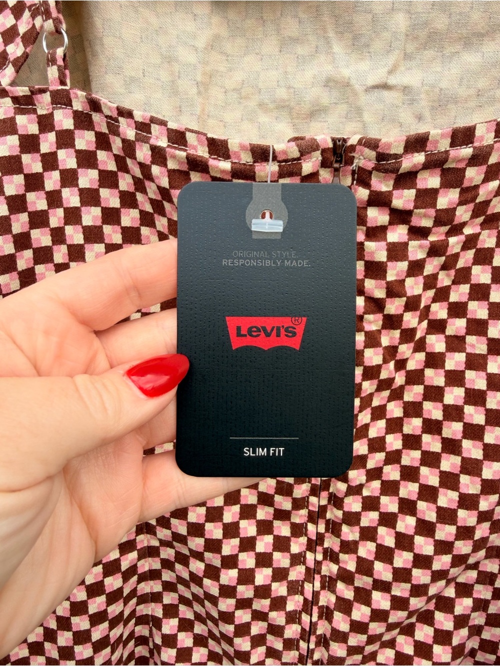 NWT Levi's Rust and White Checker Mini Dress with Spaghetti Straps Retail $60 - Picture 6 of 7
